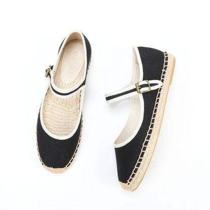 Espadrilles Femme Toile – Mary Janes Bride Boucle Contrastée
