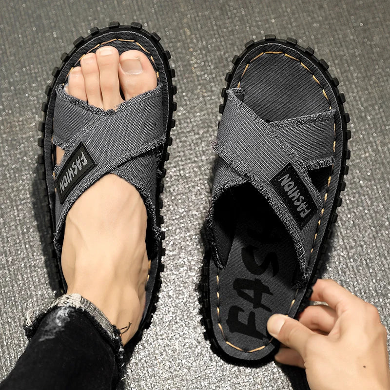 Sandales Homme Tissu Croisé – Style Décontracté Avec Semelle Antidérapante