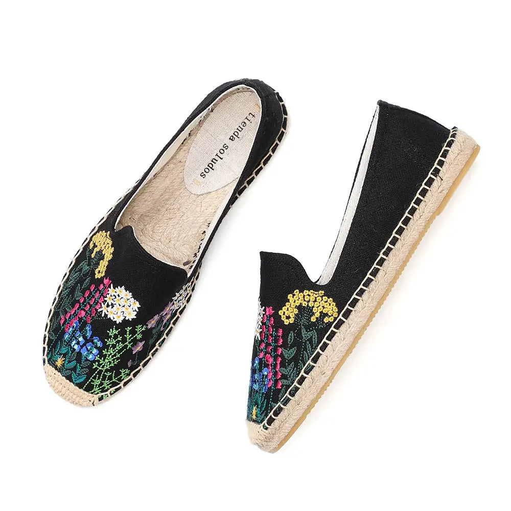 Espadrilles Femme Toile – Motif Floral Brodé
