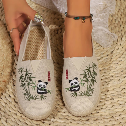 Espadrilles Femme Coton – Broderie Panda Motif Bambou
