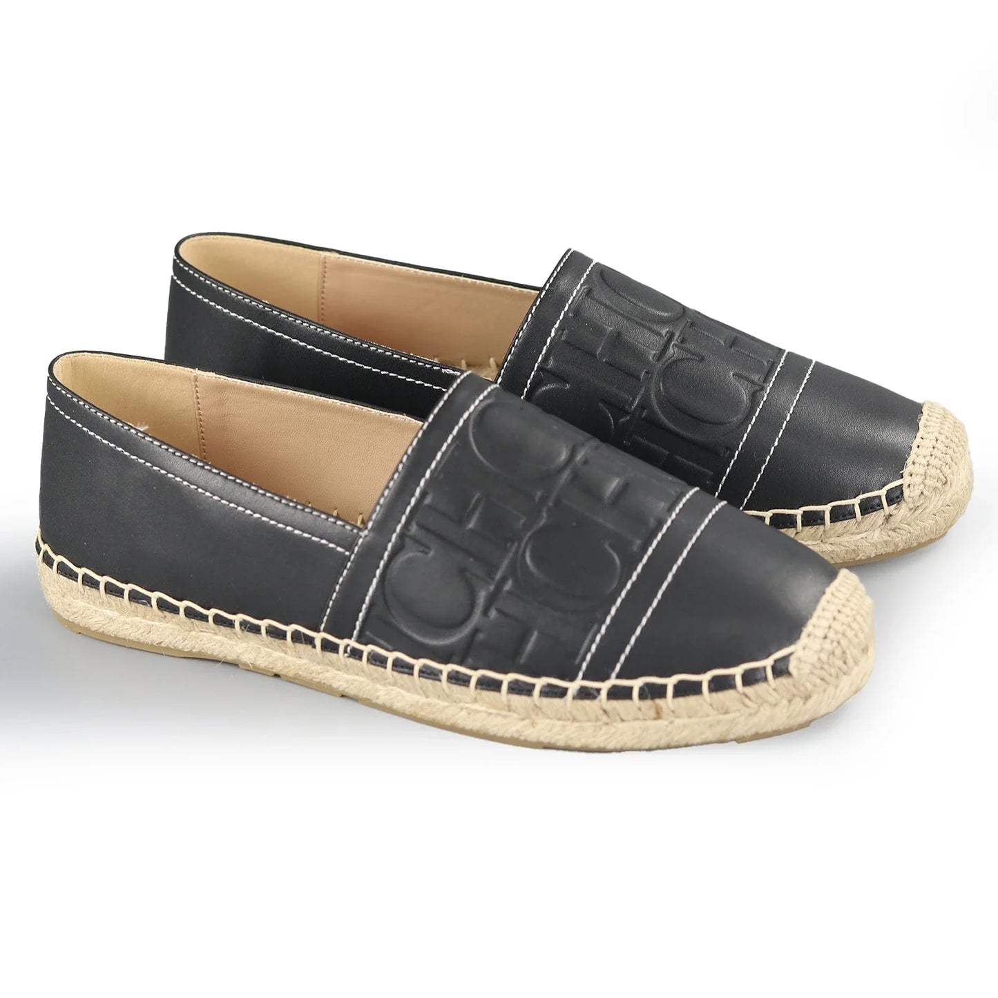 Espadrilles Femme PU – Logo Embossé Noir