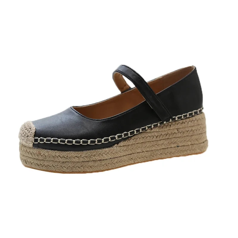 Espadrilles  Femme Compensées PU – Bride Scratch Semelle Corde