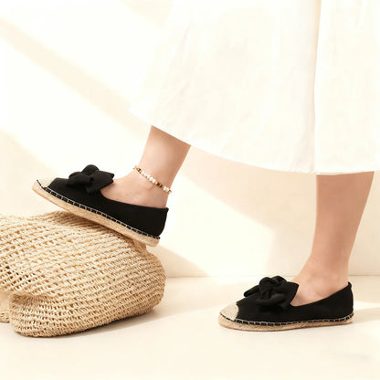 Espadrilles Femme Suédine – Nœud Oversize et Bout Tressé