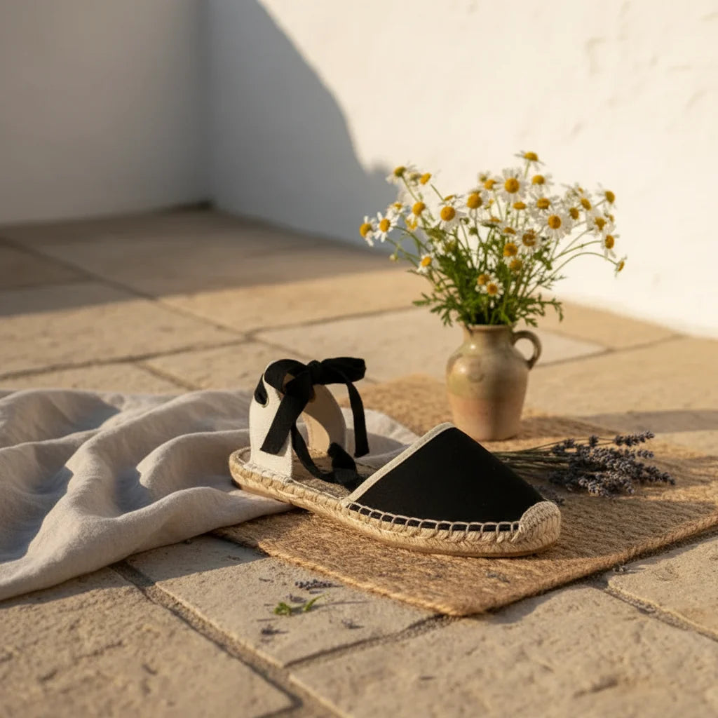Espadrilles Femme Toile – Rayures & Ruban Cheville