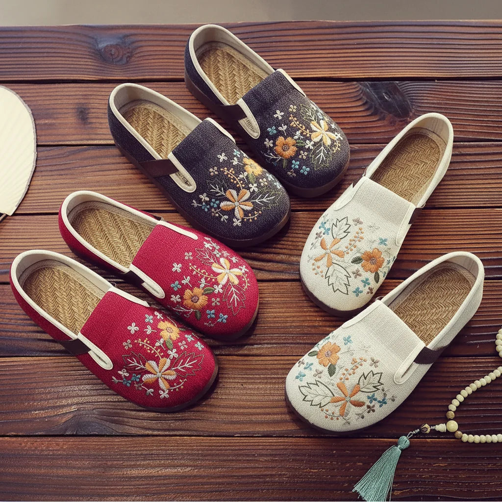 Espadrilles Femme Toile Brodée – Motif Floral Ethnique