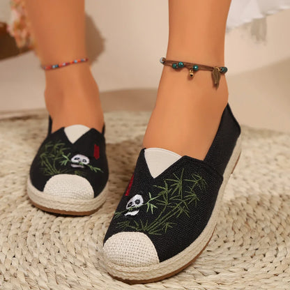 Espadrilles Femme Coton – Broderie Panda Motif Bambou