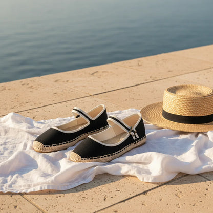 Espadrilles Femme Toile – Mary Janes Bride Boucle Contrastée