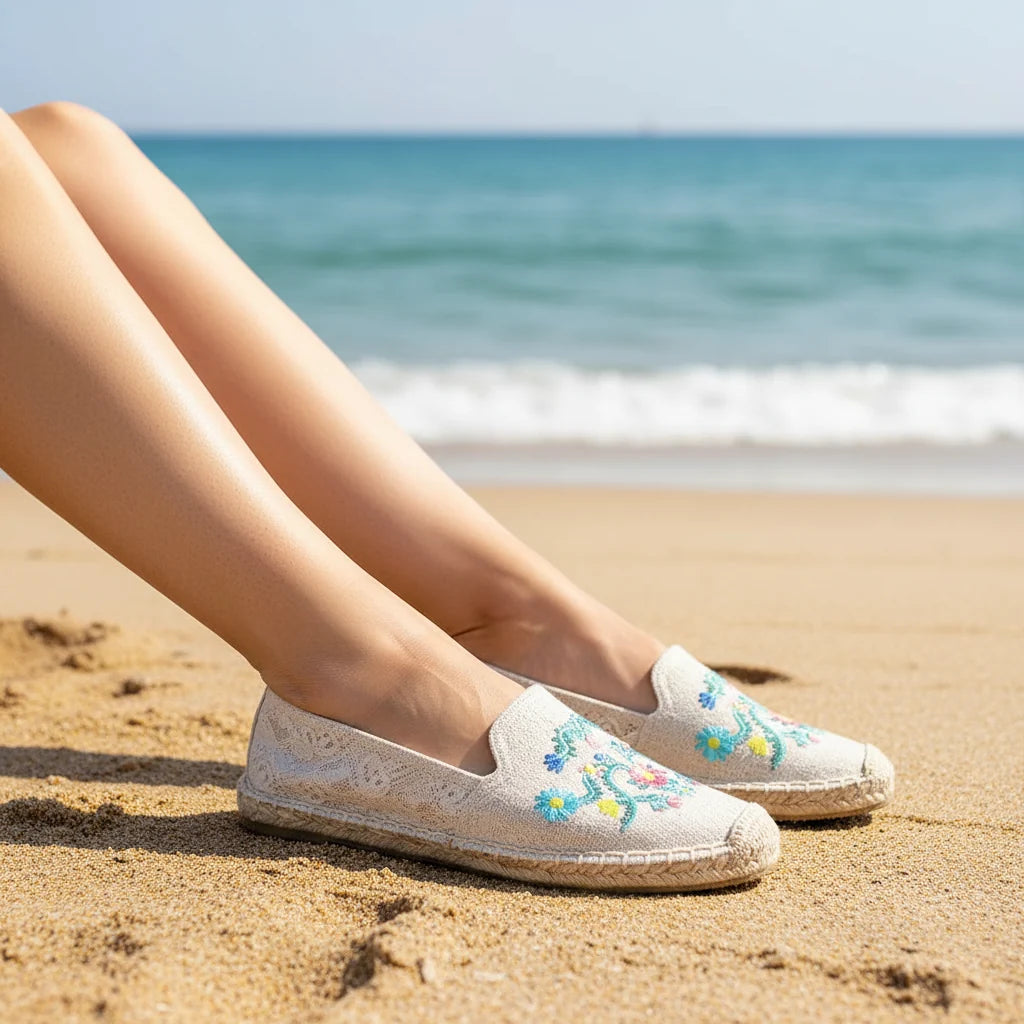 Espadrilles Femme Toile – Motif Floral Brodé