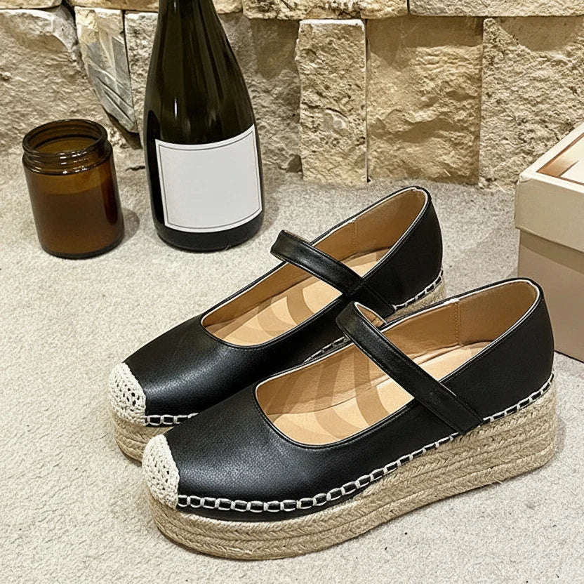 Espadrilles  Femme Compensées PU – Bride Scratch Semelle Corde