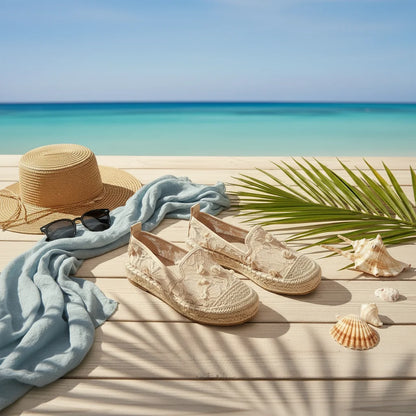 Espadrilles Femme Toile Brodées – Slip-On Bout Rond Dentelle Florale