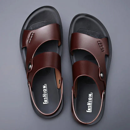 Sandales Homme Cuir Véritable – Double Bride Et Semelle Imitation Bois