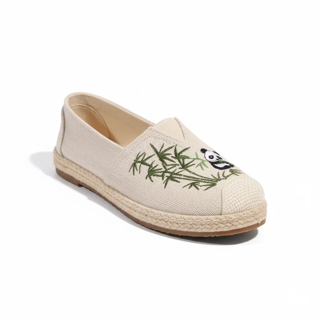 Espadrilles Femme Coton – Broderie Panda Motif Bambou