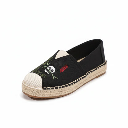 Espadrilles Femme Coton – Broderie Panda Motif Bambou