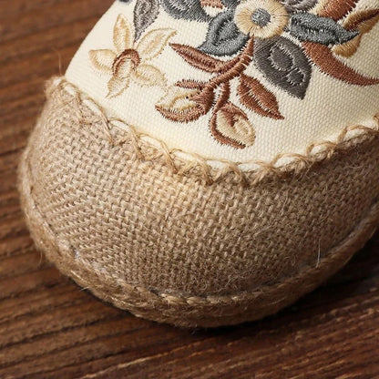 Espadrilles Femme Toile Brodées – Mocassins Slip-On Fleuris