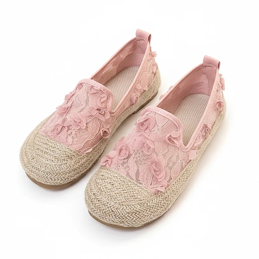 Espadrilles Femme Toile Brodées – Slip-On Bout Rond Dentelle Florale