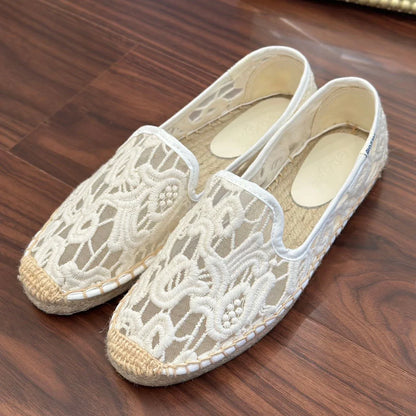 Espadrilles Femme Dentelle Florale – Slip-On Bout Rond