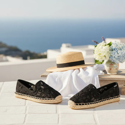 Espadrilles Femme Dentelle Florale – Slip-On Bout Rond