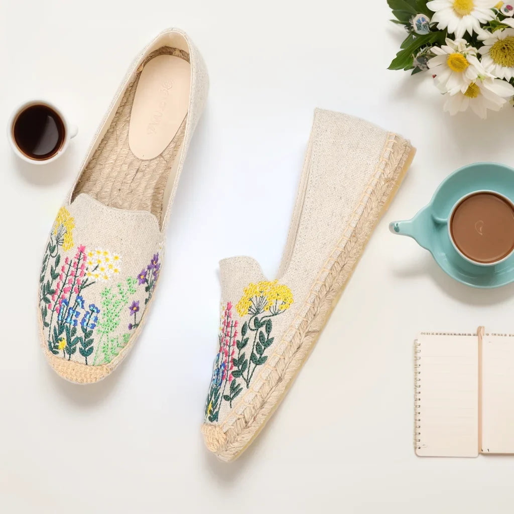 Espadrilles Femme Toile – Motif Floral Brodé