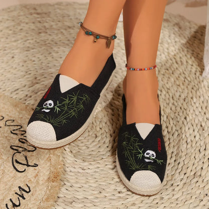 Espadrilles Femme Coton – Broderie Panda Motif Bambou