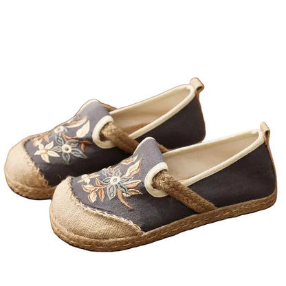 Espadrilles Femme Toile Brodées – Mocassins Slip-On Fleuris