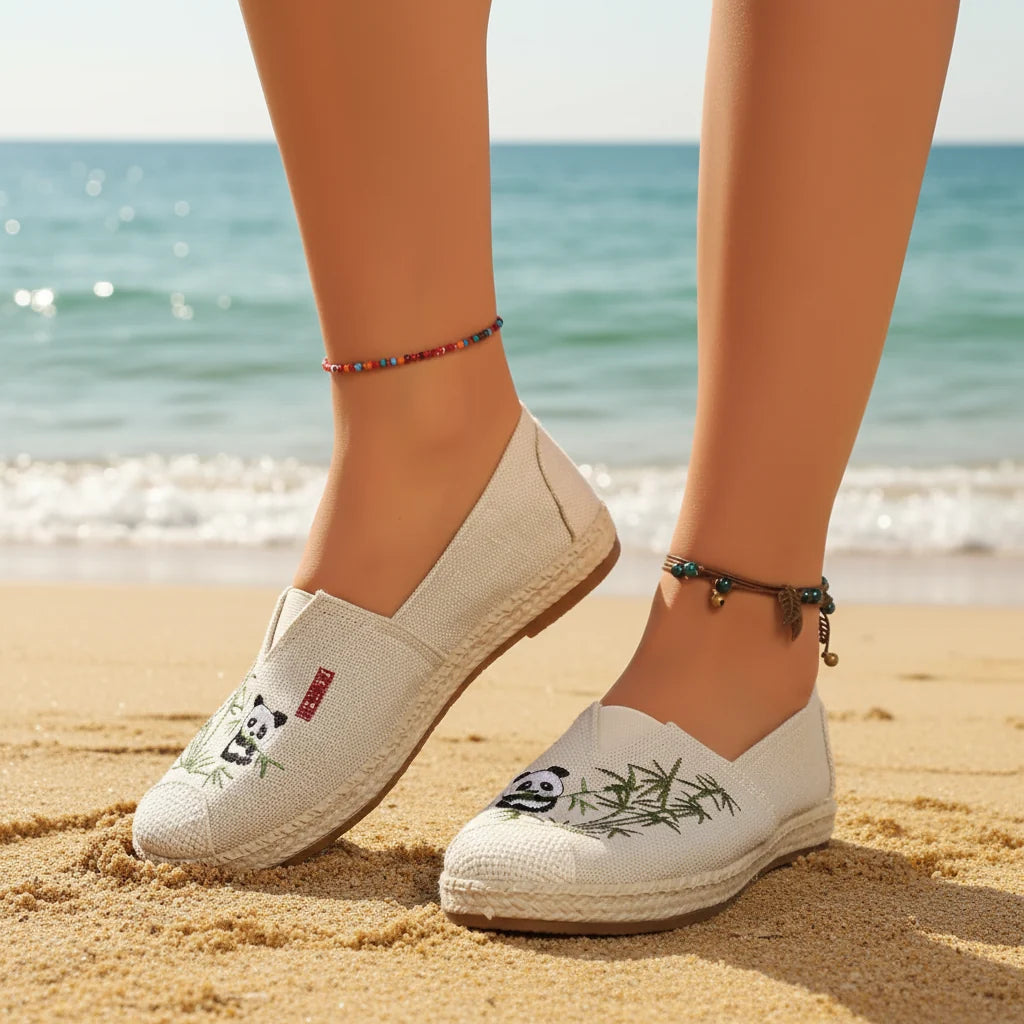 Espadrilles Femme Coton – Broderie Panda Motif Bambou