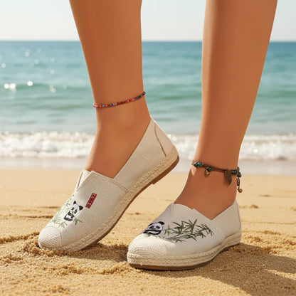 Espadrilles Femme Coton – Broderie Panda Motif Bambou
