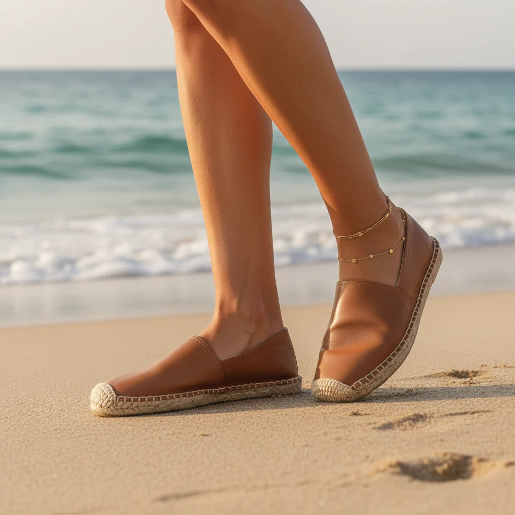 Espadrilles Femme Cuir – Bout Rond et Semelle Tressée