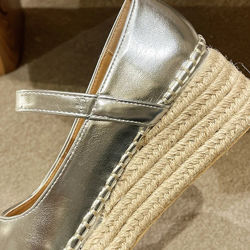 Espadrilles  Femme Compensées PU – Bride Scratch Semelle Corde