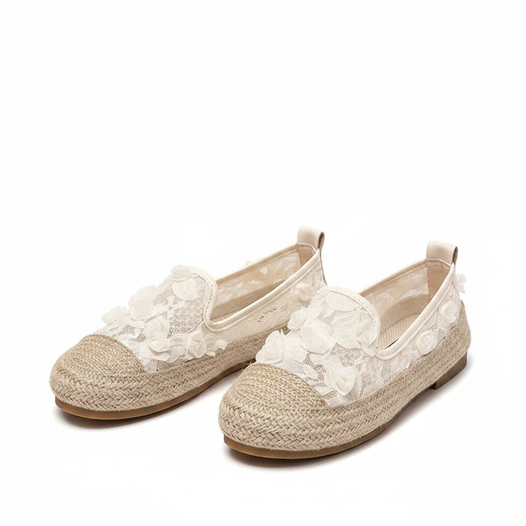 Espadrilles Femme Toile Brodées – Slip-On Bout Rond Dentelle Florale