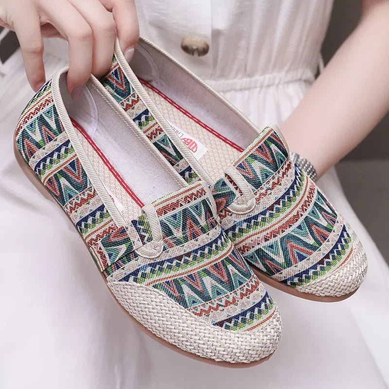 Espadrilles Femme Toile – Motif Ethnique Multicolore Tressé