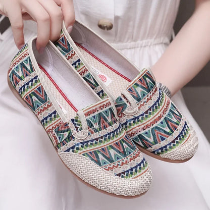 Espadrilles Femme Toile – Motif Ethnique Multicolore Tressé