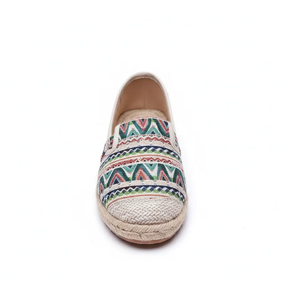 Espadrilles Femme Toile – Motif Ethnique Multicolore Tressé