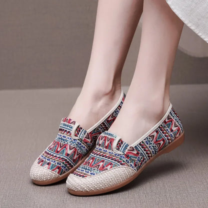 Espadrilles Femme Toile – Motif Ethnique Multicolore Tressé