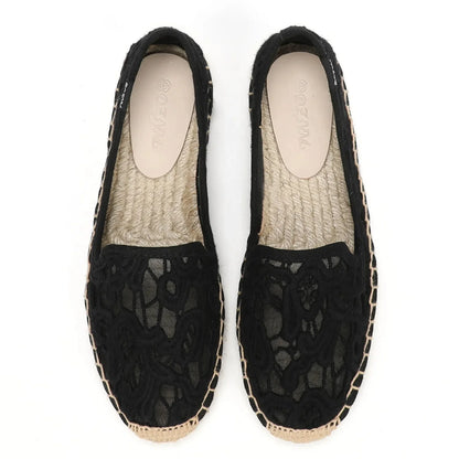 Espadrilles Femme Dentelle Florale – Slip-On Bout Rond