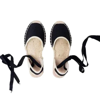 Espadrilles Femme Toile – Rayures & Ruban Cheville