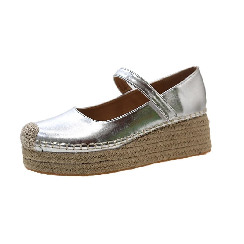 Espadrilles  Femme Compensées PU – Bride Scratch Semelle Corde