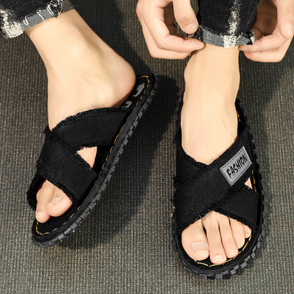 Sandales Homme Tissu Croisé – Style Décontracté Avec Semelle Antidérapante