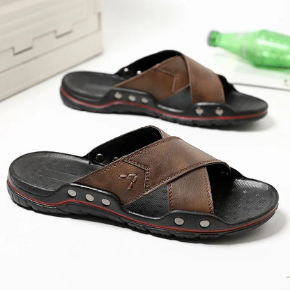 Sandales Homme – Croisées Style Cuir Avec Couture Renforcée