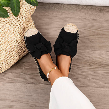 Espadrilles Femme Suédine – Nœud Oversize et Bout Tressé