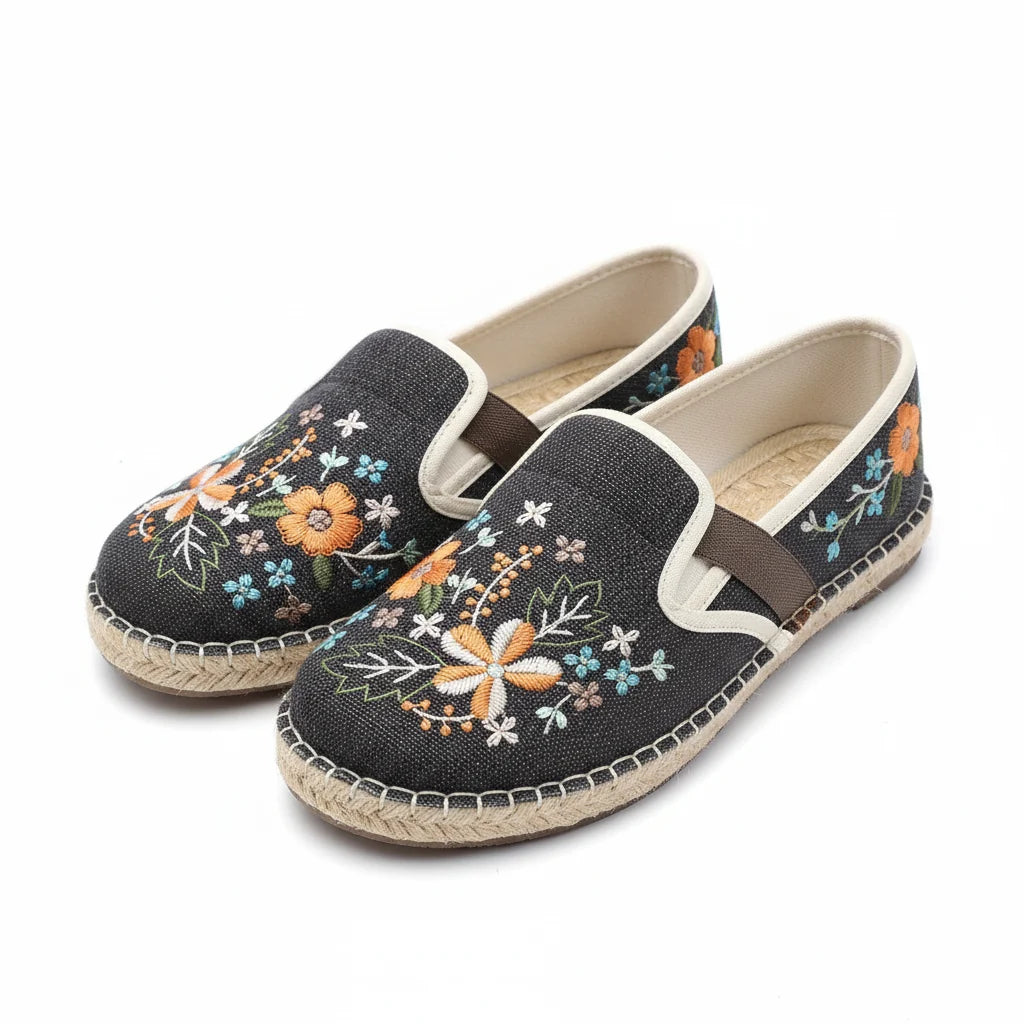 Espadrilles Femme Toile Brodée – Motif Floral Ethnique