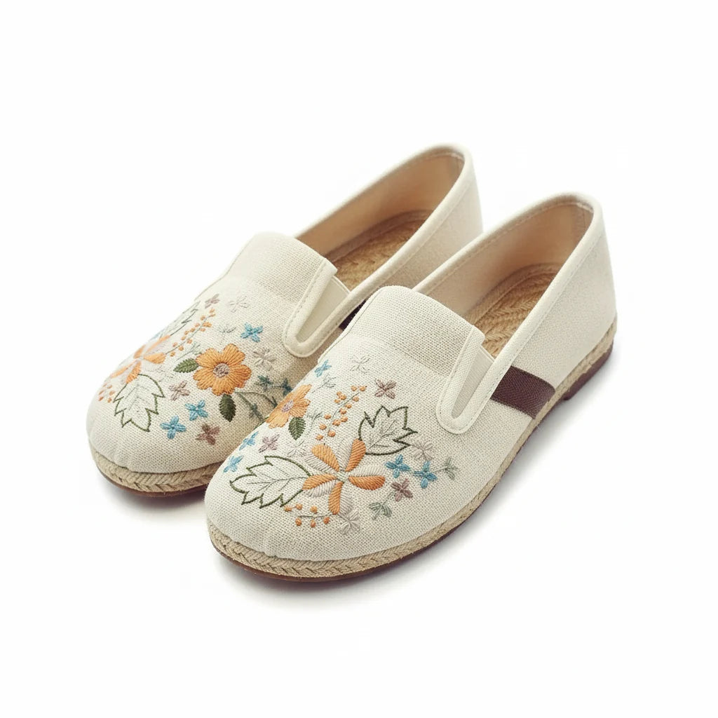 Espadrilles Femme Toile Brodée – Motif Floral Ethnique