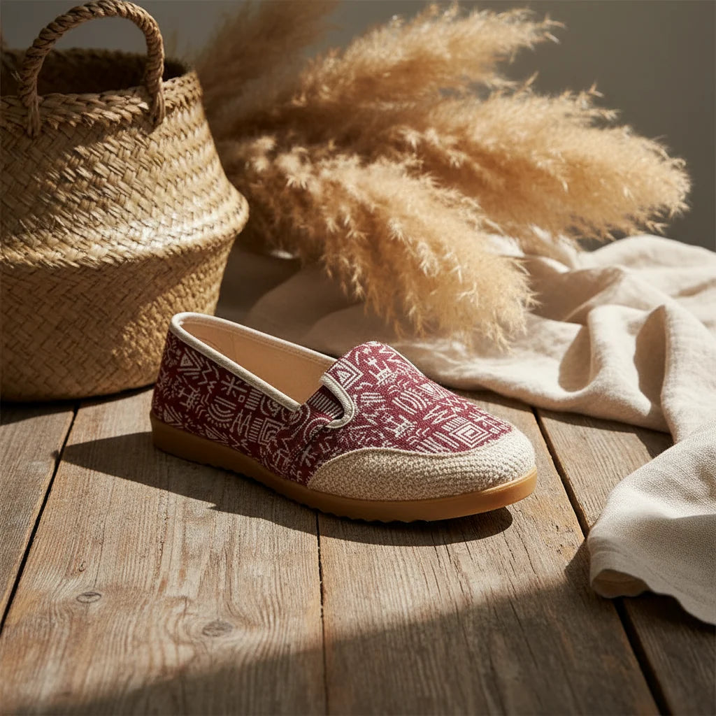 Espadrilles Femme Toile – Motif Ethnique Multicolore Tressé