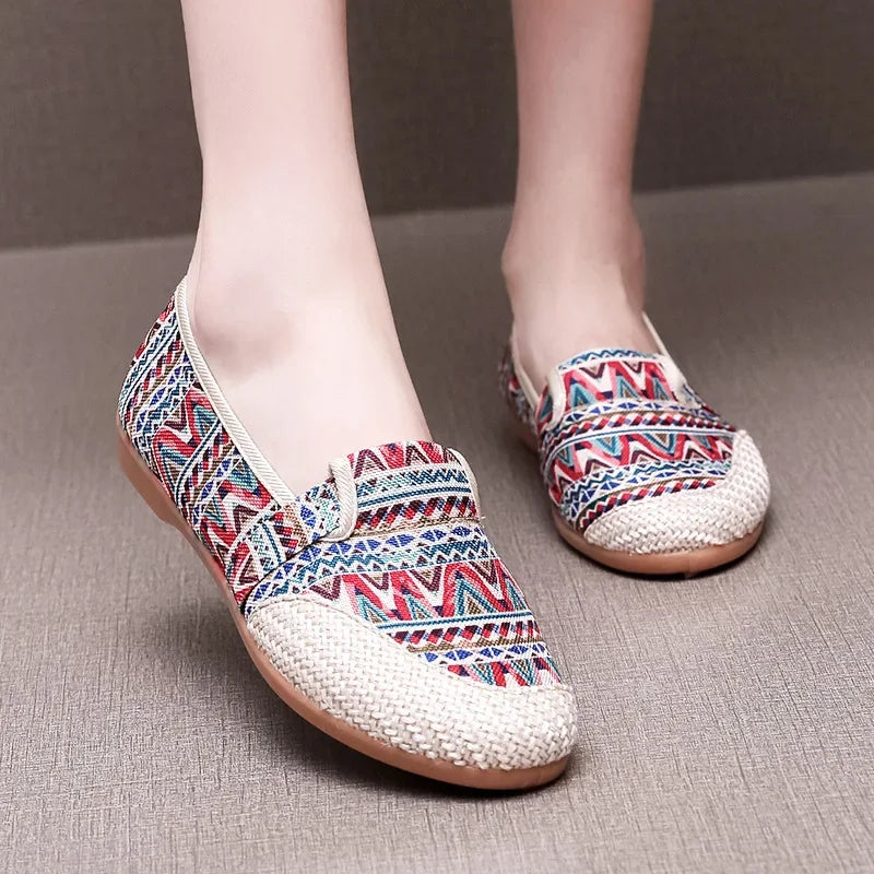 Espadrilles Femme Toile – Motif Ethnique Multicolore Tressé
