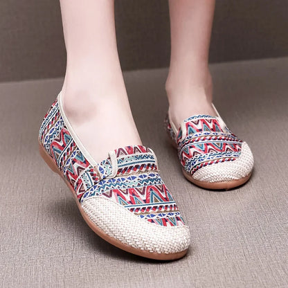 Espadrilles Femme Toile – Motif Ethnique Multicolore Tressé