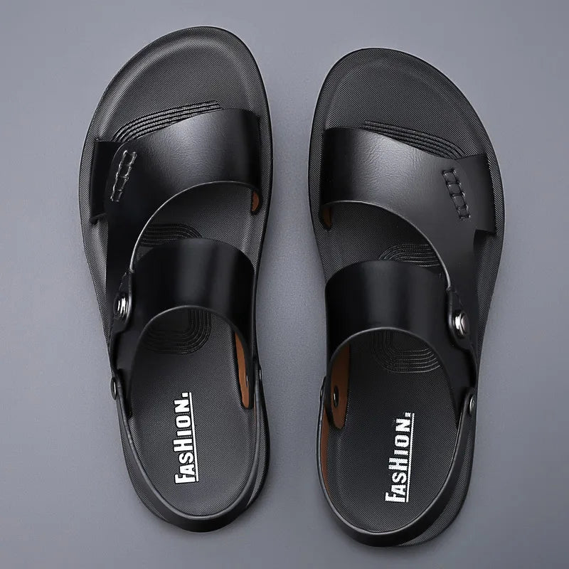 Sandales Homme Cuir Véritable – Double Bride Et Semelle Imitation Bois