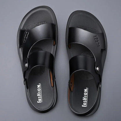 Sandales Homme Cuir Véritable – Double Bride Et Semelle Imitation Bois