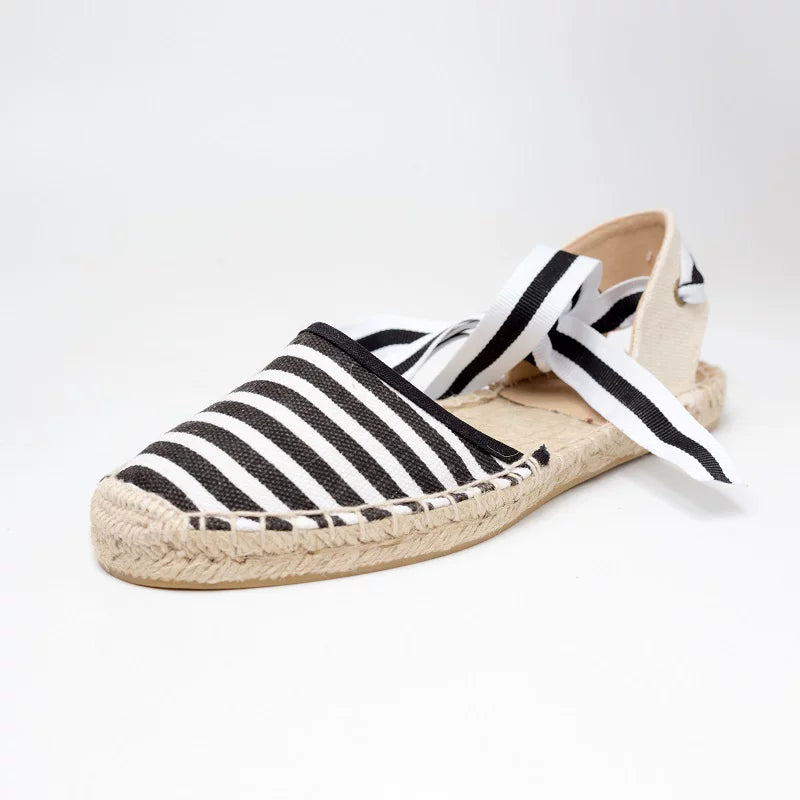 Espadrilles Femme Toile – Rayures & Ruban Cheville