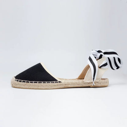 Espadrilles Femme Toile – Rayures & Ruban Cheville