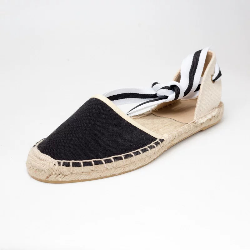 Espadrilles Femme Toile – Rayures & Ruban Cheville