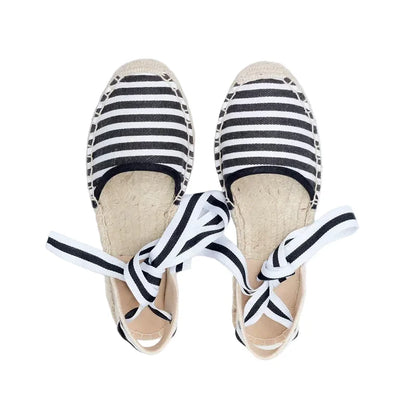 Espadrilles Femme Toile – Rayures & Ruban Cheville